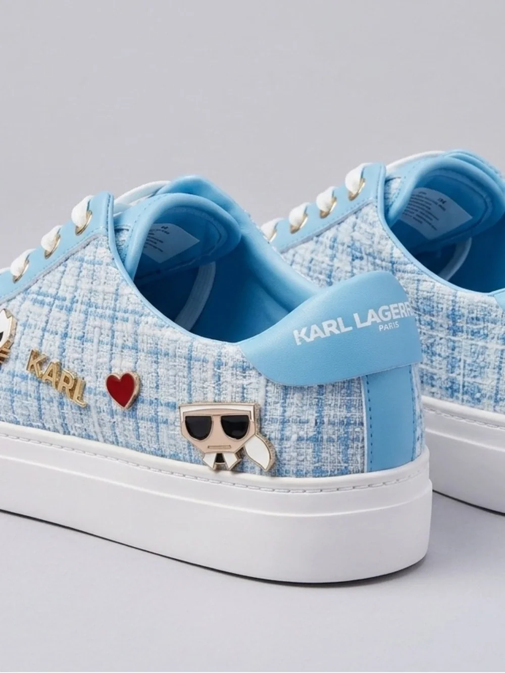 Karl Lagerfeld Paris Cate Pins Tweed Sneakers. Preppy Streetwear Whinsy Chic🩵😎